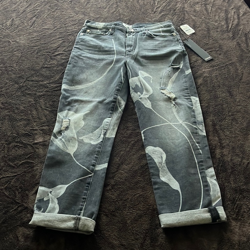 NWT Hudson Zoeey Flower black/grey High Waist Crop Straight Leg Jeans 28